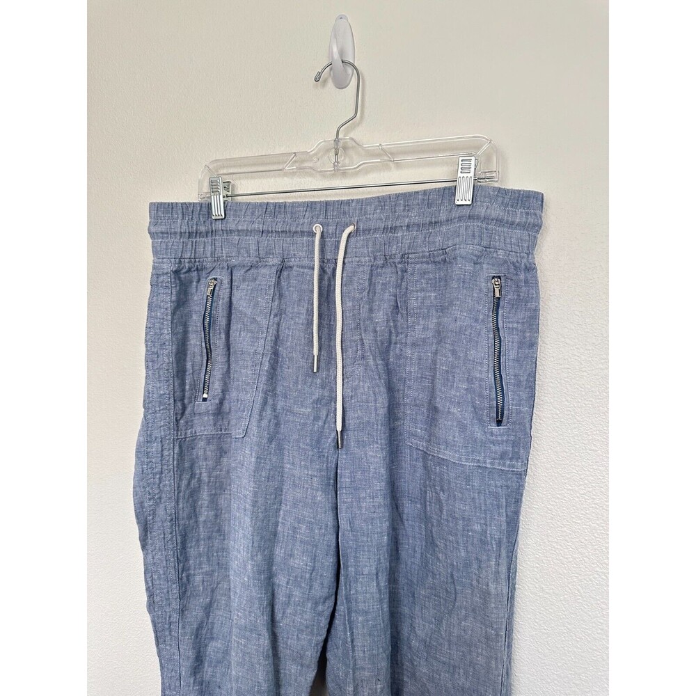 Athleta Cabo Linen Jogger Pants Tapered Drawstring Chambray Blue Women's Size 14 - Picture 2 of 8